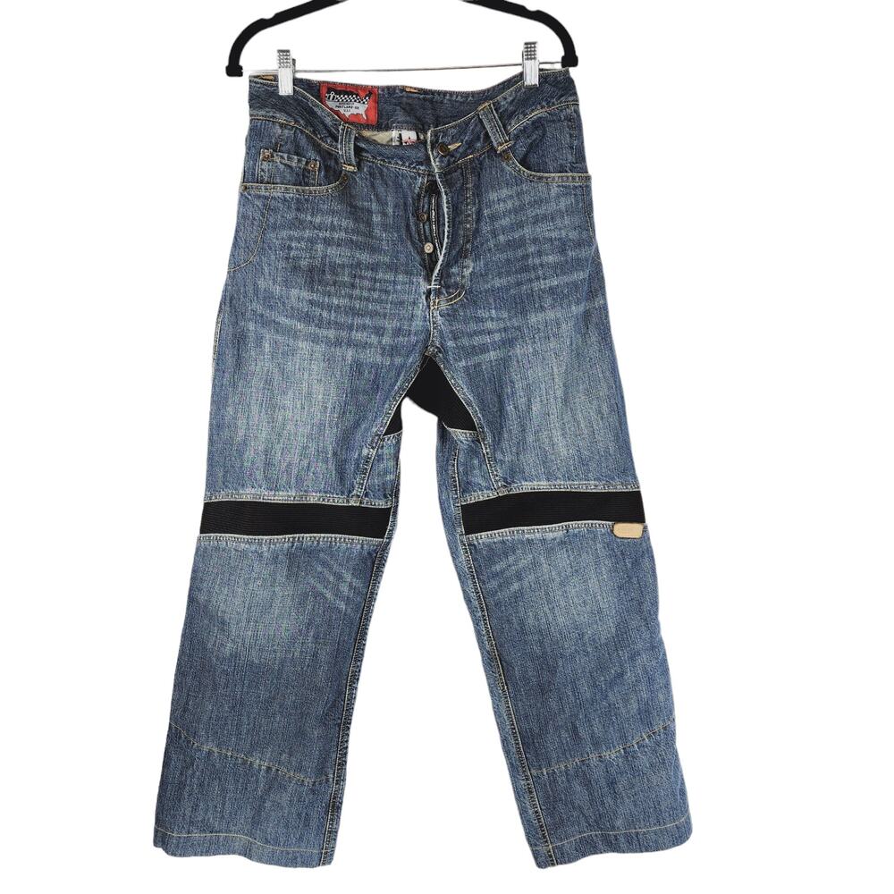 ICON Victory Pant Mens Jean sz 32x29 Motosports Blue Black Button Fly Reinforced